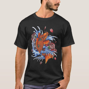 T-shirt Koi Fish With Flowers Tattoo Vintage Animal Nature