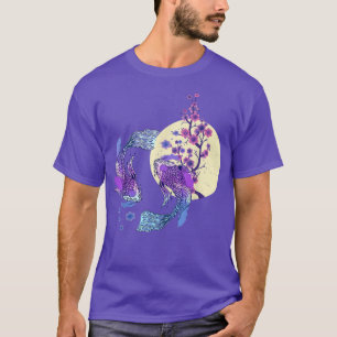 T-shirt Koi Japonais Koi Carp Pleine lune Yin Yang Cherry 
