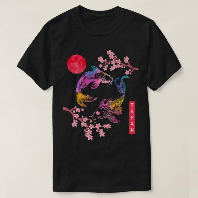 T-shirt Koi p Poisson Sakura Rouge Arc-en-ciel soleil Japo (Design devant)