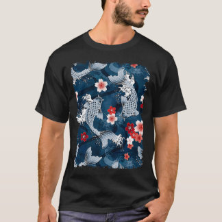 T-shirt Koi sakura fleurit en bleu