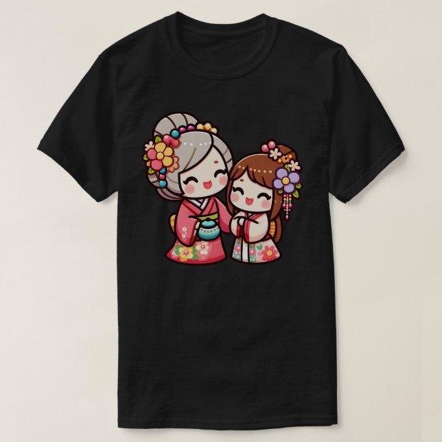 T-shirt Kokeshis mère guide la lumière pour la fille (Design devant)