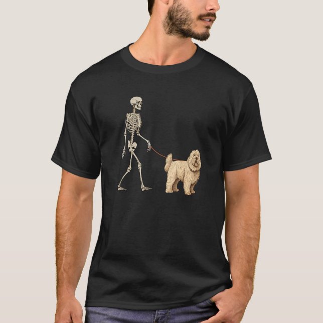 T-shirt Komondor Skeleton Dog Walking Halloween Dog (Devant)