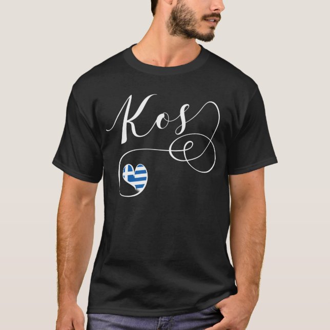 T-shirt Kos Coeur Dans Le Drapeau, Grèce, I Love Kos, Cos  (Devant)