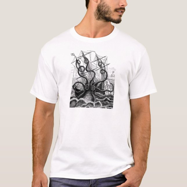 T-shirt Kraken/poulpe Eatting un bateau de pirate, (Devant)