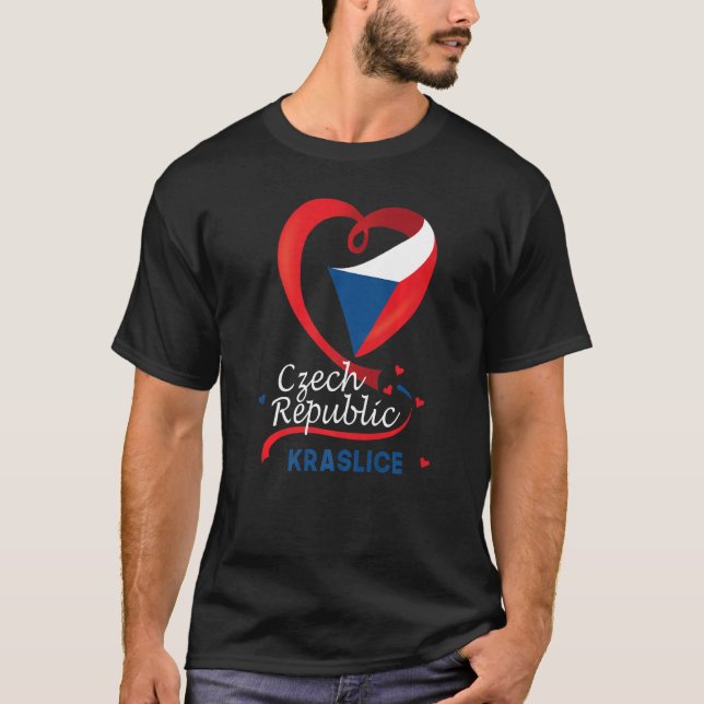 T-shirt Kraslice République Tchèque Drapeau Coeur Lion Coa (Devant)