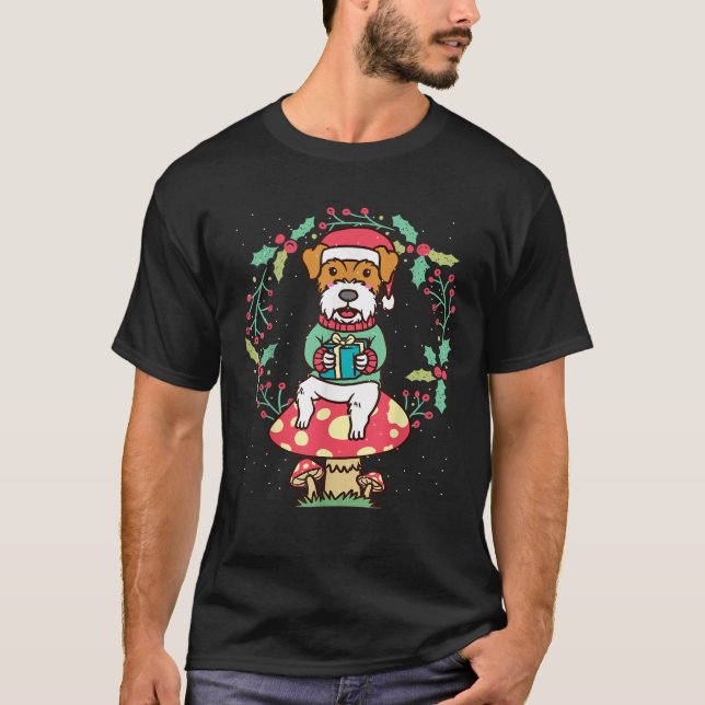 T-shirt Kromfohrlander Dog Kromi On Mushroom Christmas Wre (Devant)