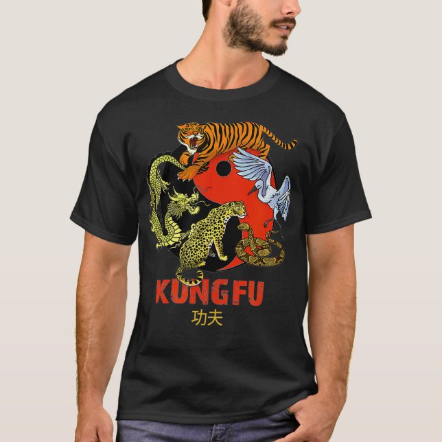 T-shirt Kung Fu Cinq animaux Formes Arts martiaux chinois (Devant)