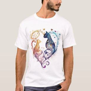 T-shirt Kuraudea un mignon coeur de chatte d'amour fleurie