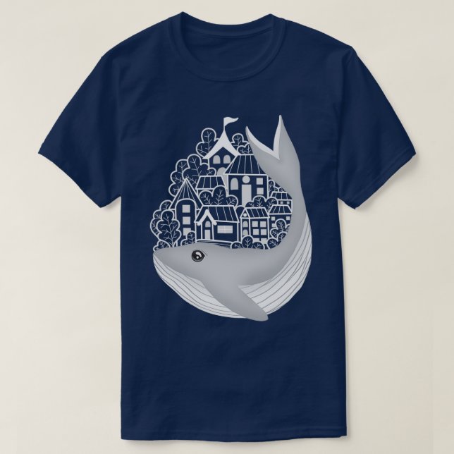 T-shirt La baleine amène la ville sur son dos (Design devant)