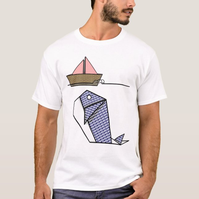 T-shirt La baleine d'Origami sous le bateau en papier (Devant)