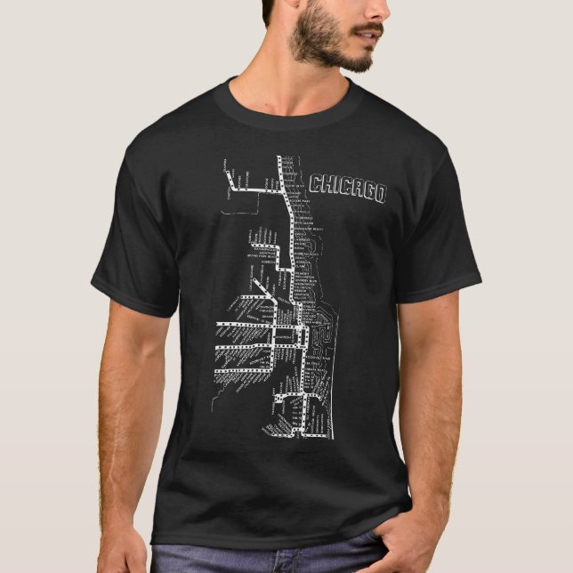 T-shirt La carte de souterrain de Chicago avec le train (Devant)