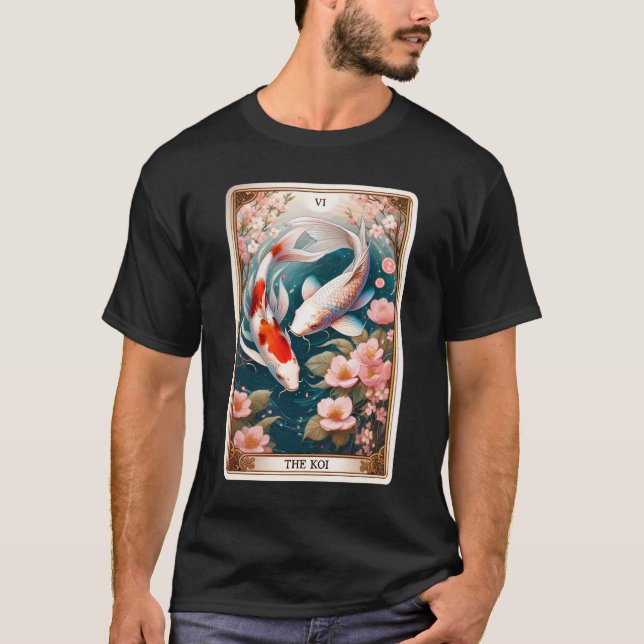T-shirt La carte Koi Fish Tarot Witchy Skeleton Botanique (Devant)