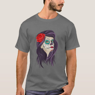 T-shirt La Catrina Rose Tattoo Masque Crâne Mexique Da