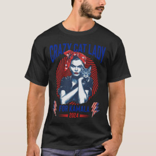 T-shirt La Dame Du Chat Fou Pour Kamala Élection 2024 Kama