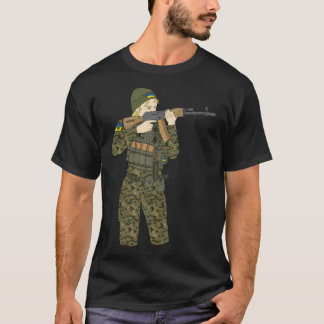 T-shirt La Dame Soldat Ukrainienne. Slava Ukraine. Ak47.
