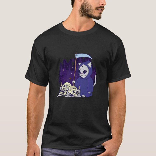 T-shirt La Faucheuse de chat Duty Vêtu Skeleton Grim Reape (Devant)