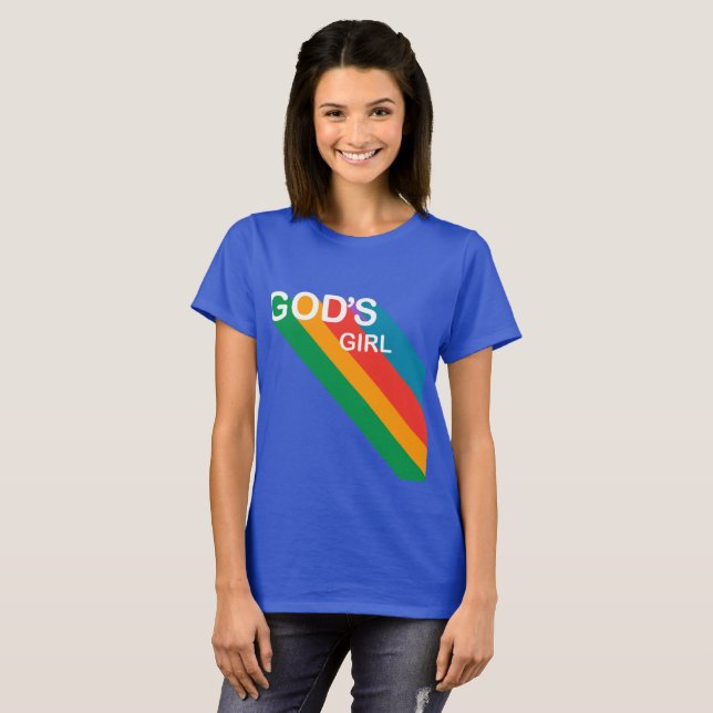 T-shirt La fille de Dieu Retro Rainbow Script Christian (Devant entier)