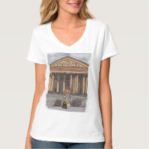 La fille est assise devant le Panthéon à Rome.