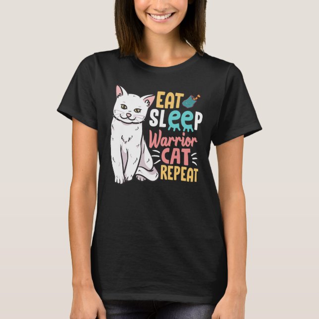 T-shirt La Fille Mama Mange Sleep Warriors Chat Répéter (Devant)