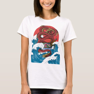 T-shirt La grande vague kanagawa Dragon rouge Ramen japona