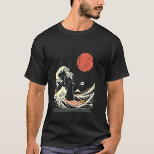 T-shirt La grande vague Kanagawa drôle de chat de surf jap