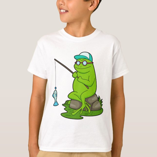 T-shirt La grenouille comme pêcheur avec la canne à pêche  (Devant)