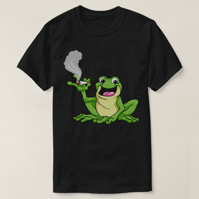 T-shirt La grenouille drôle fume une cigarette (Design devant)