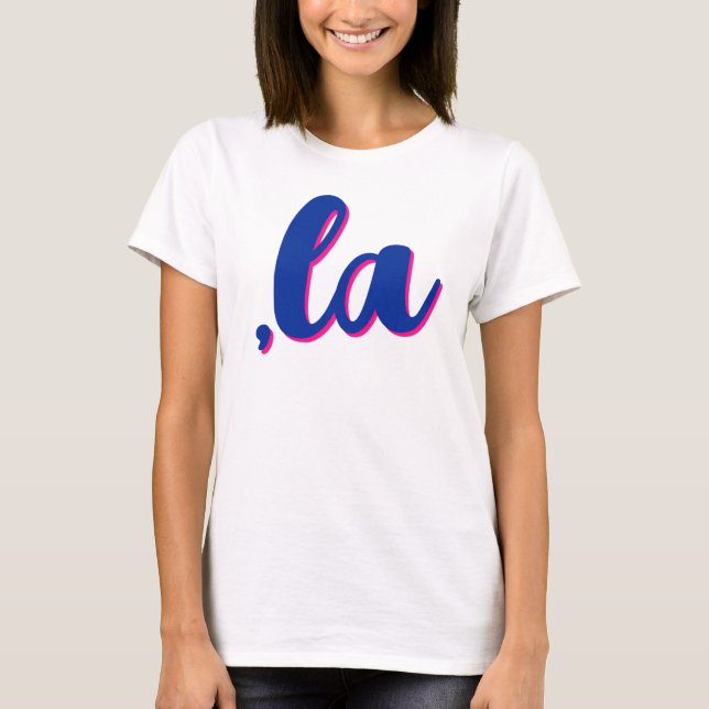 T-shirt , la Kamala virgule prononcer texte bleu ombre ros (Devant)
