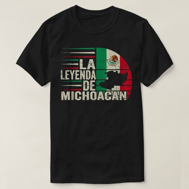 T-shirt La Leyenda De Michoacan Carte Drapeau Mexicain Vin (Design devant)