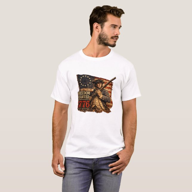 T-shirt la liberté a commencé en 1776 (Devant entier)