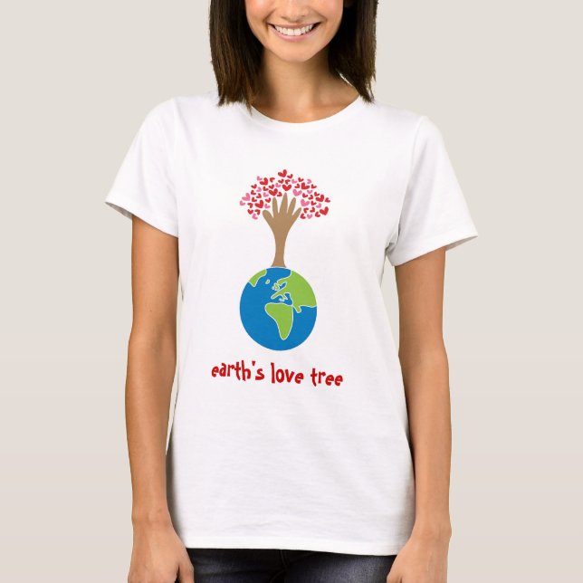 T-shirt La main de la Terre et Coeurs rouges et roses Arbr (Devant)