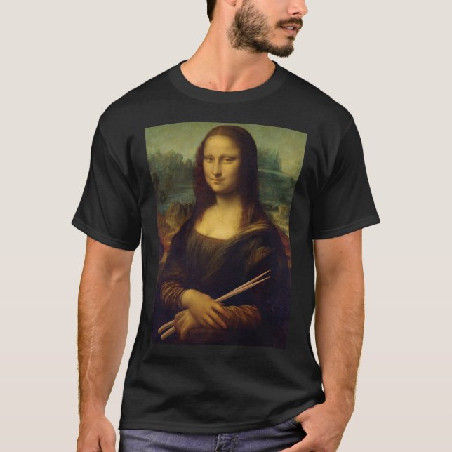 T-shirt La Mona Lisa tenant des bâtons de tambour amusant  (Devant)