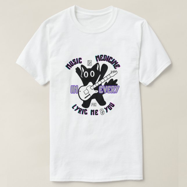 T-shirt La musique est la médecine - Cute Cat Guitare Desi (Design devant)