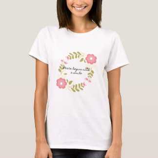 T-shirt La paix commence par le sourire rose et vert fleur