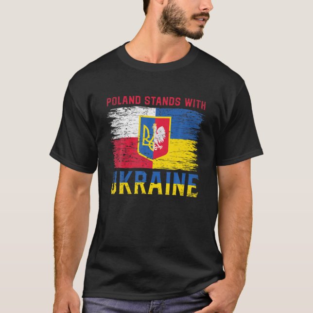 T-shirt La Pologne Est Avec L'Ukraine Pavillon Ukrainien P (Devant)