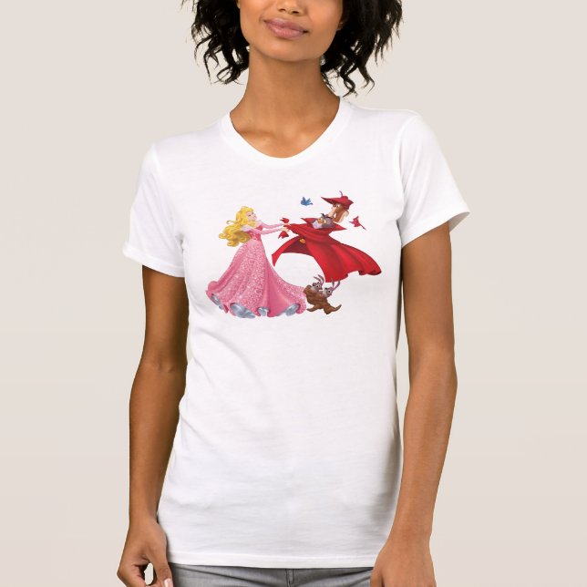 T-shirt La princesse Aurora et les animaux forestiers (Devant)