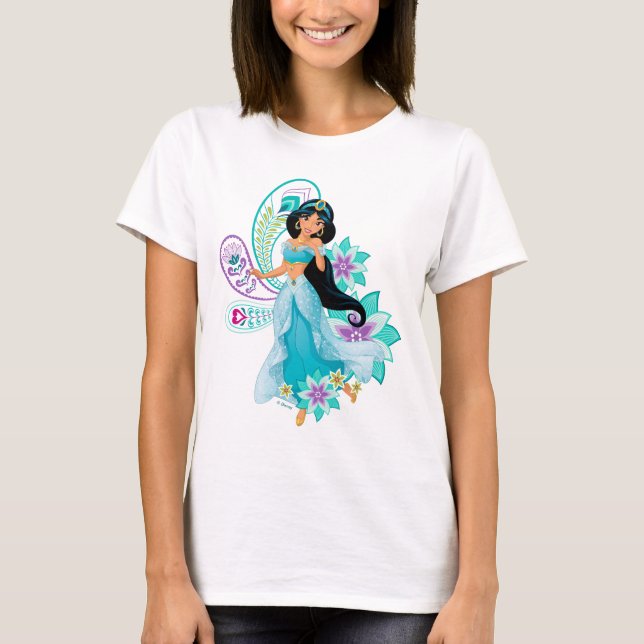 T-shirt La princesse Jasmine aux plumes et fleurs (Devant)