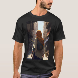 T-shirt La promenade de la femme d'Anime Arab est au centr