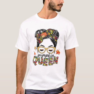 T-shirt La Reine citrouille Cute Messy Bun Fall quitte l'a