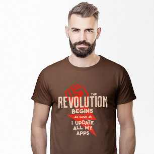 T-shirt La révolution commence Apps mis à jour Geek amusan