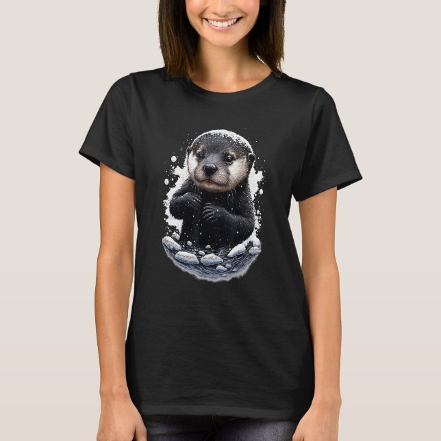 T-shirt La Rivière Hipster Otter Aime Glisser Dans La Neig (Devant)