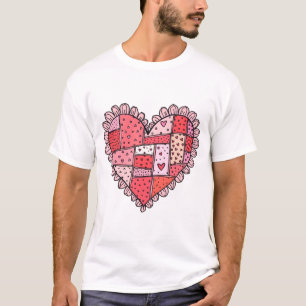 T-shirt La Saint-Valentin Faux Patchwork Cœur Style Doodle