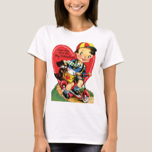 T-shirt La Saint Valentin, Garçon Vintage sur un scooter