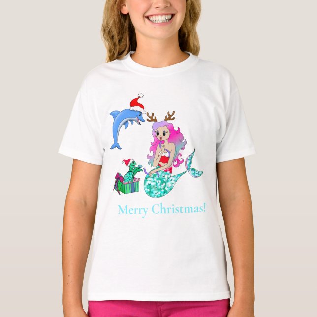 T-shirt La Sirène de Noël ouvre les cadeaux (Devant)