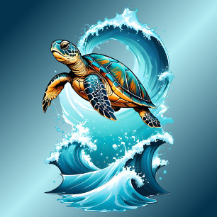 T-shirt La tortue nager au milieu des vagues