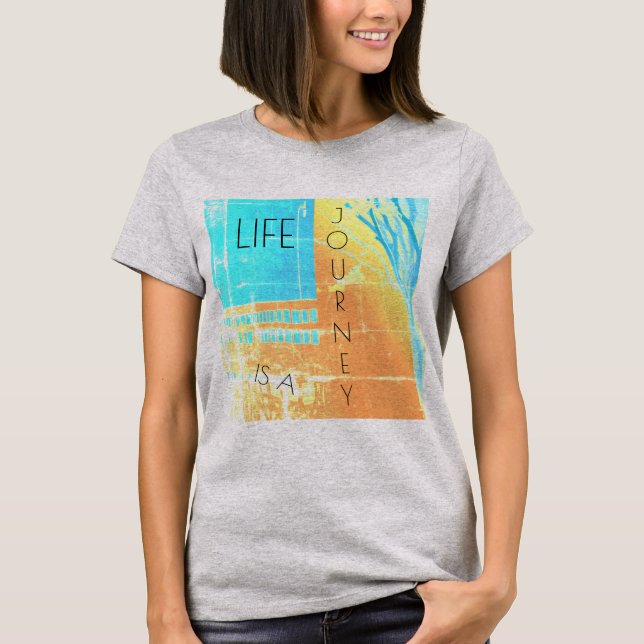 T-shirt "La vie est un voyage" Gold Aqua Yellow Design (Devant)