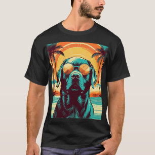 T-shirt Labrador avec lunettes de soleil sur une plage tro