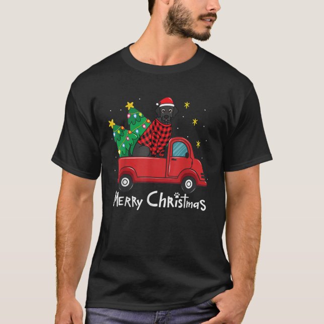 T-shirt Labrador Black Christmas Truck Tree Mom Dad Xmas D (Devant)