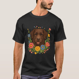 T-shirt Labrador chocolat Fleurs colorées de printemps Fle