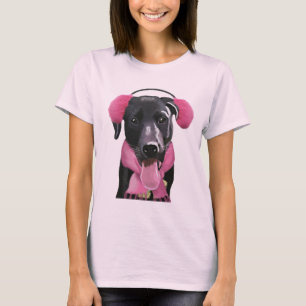 T-shirt Labrador Noir Avec Bouteilles Oreilles